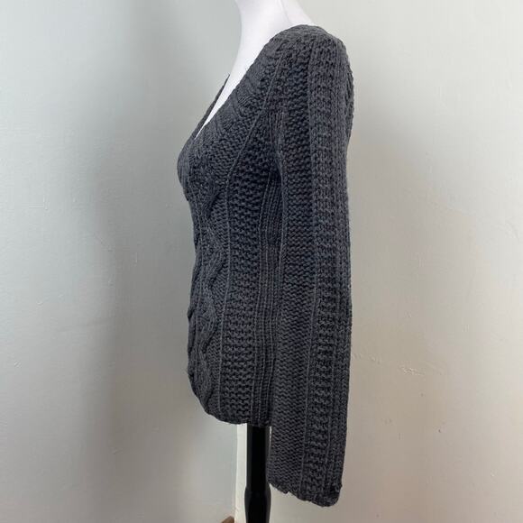 Anthropologie Sleeping on Snow Gray Wool Cable Knit Scoop Neck Sweater Medium - Picture 3 of 6